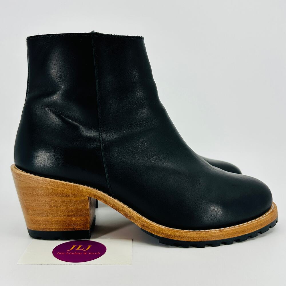 Patina Portland Leather Women's Black Leather Side Zip Heeled Ankle Boots Size 8